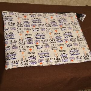 Inspirational White and Purple Pouch- New ,Homemade. Ipad, Book Sleeve. QUILTED